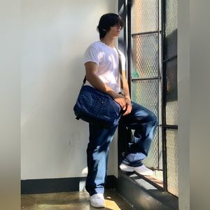 Men’s Fubu Blue | Orange Messenger Bag NWT